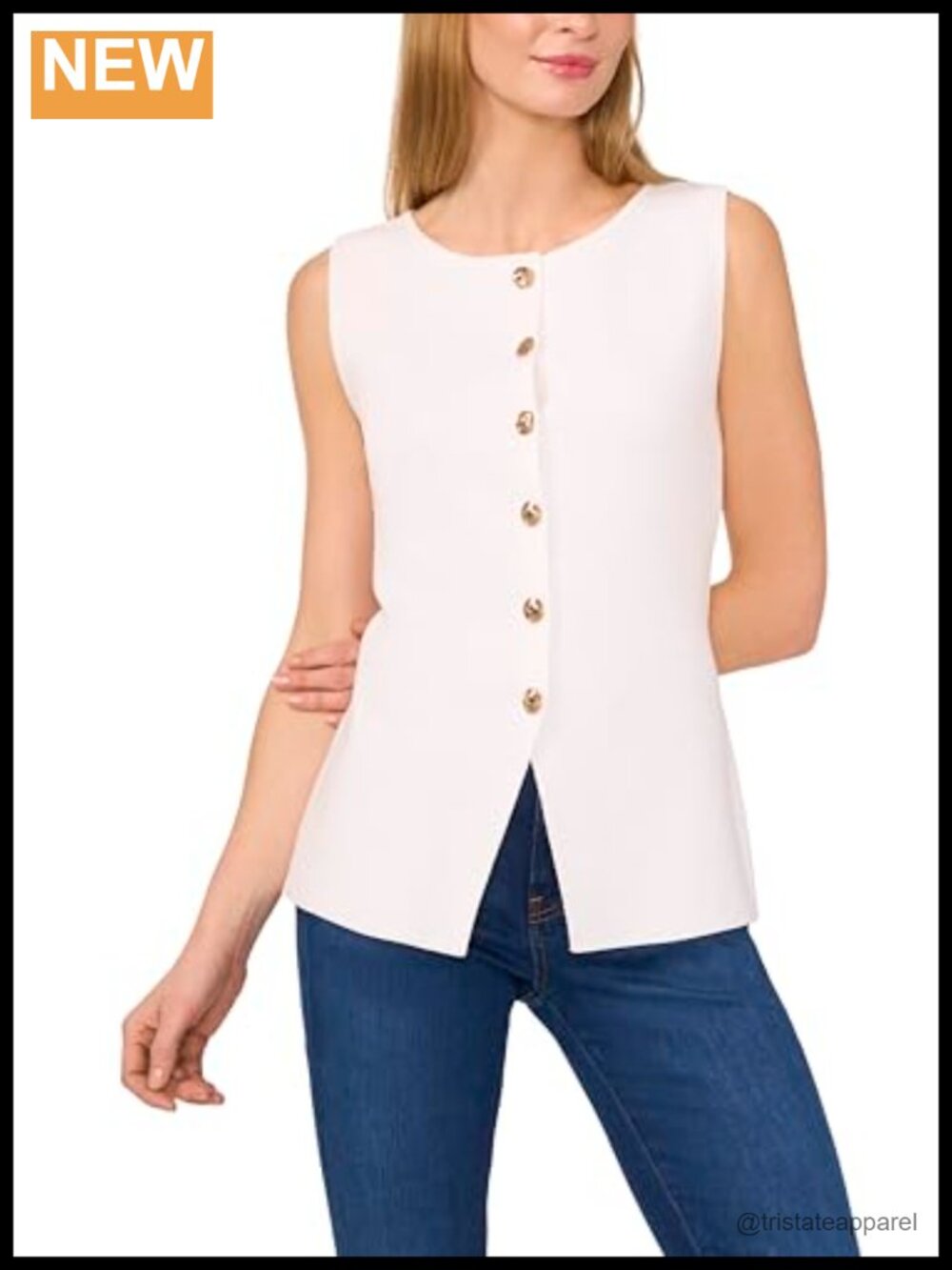 Sleeveless Crew Neck Button Down Knit Vest Women's Viscose Lightweight